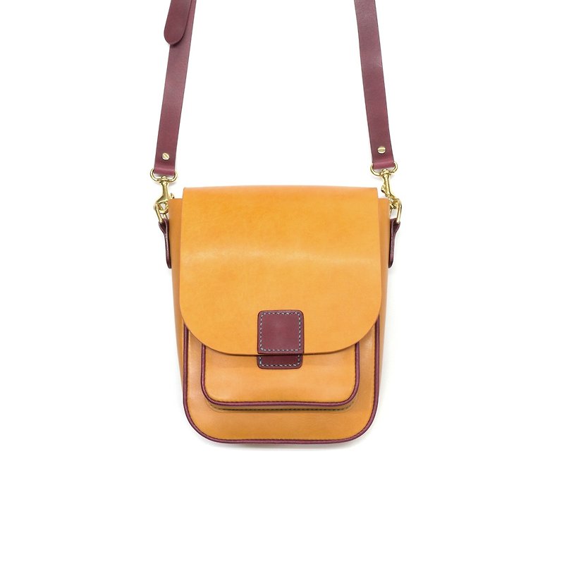 DIY leather cross-body piping satchel / M1-035-2 / material bag - เครื่องหนัง - หนังแท้ สีส้ม