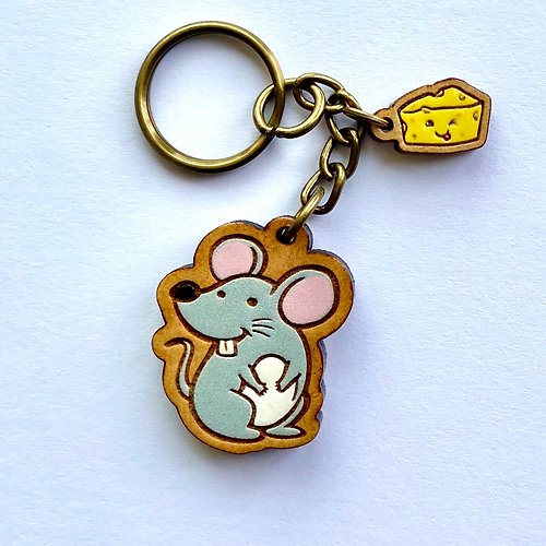 田田製作所 彩繪木製鑰匙圈-起司鼠