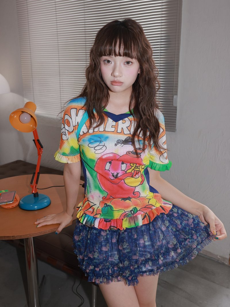 彩色搞怪愛心印花T恤運動球衣短袖 - 女上衣/長袖上衣 - 其他材質 多色