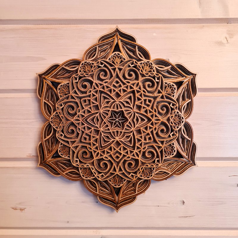 Mandala wall art spiritual decor 3d multilayered flower wooden lotus yoga chakra - Wall Décor - Wood Brown