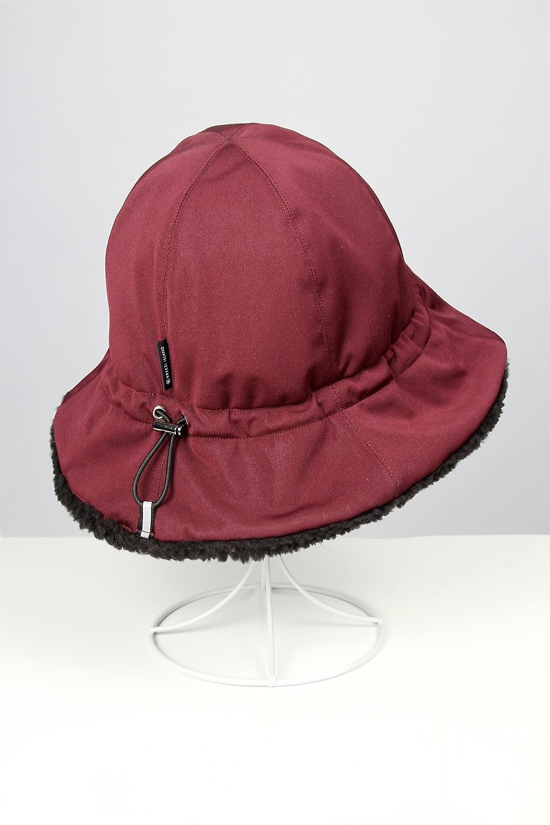 防水收納絨毛漁夫帽-酒紅 - 帽子 - 聚酯纖維 紅色