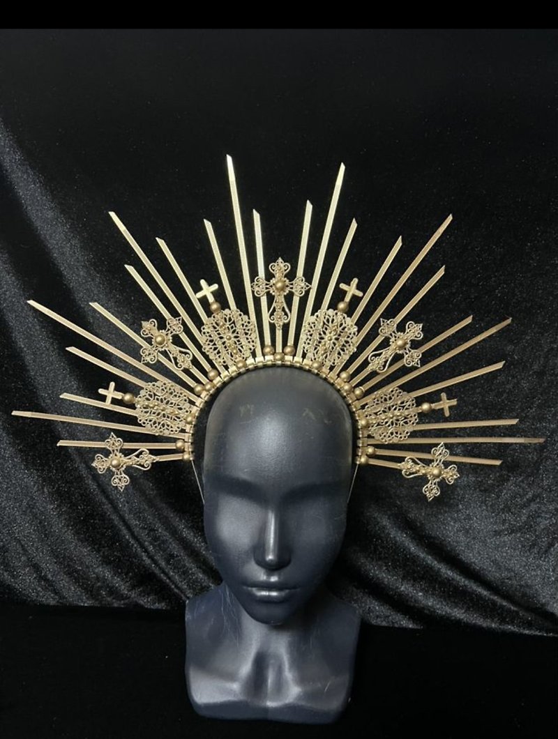 Gold halo crown Sunburst goddess headpieces Bridal wedding tiara Lolita headdres - 髮飾 - 塑膠 金色