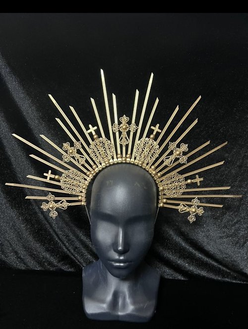 WorkShopMagicShow Gold halo crown Sunburst goddess headpieces Bridal wedding tiara Lolita headdres