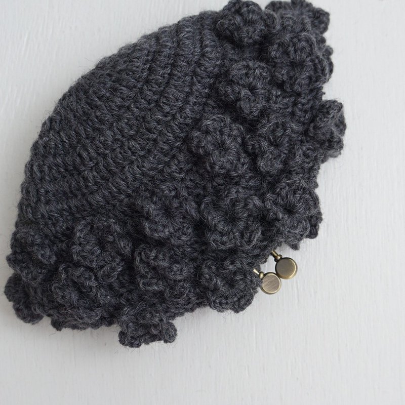 Ba-ba (m) Flower Stitch crochet pouch No.C1779 - 化妝包/收納袋 - 羊毛 灰色