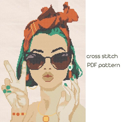 NaraXstitch patterns 十字繡圖案 Pop art cross stitch pattern, Modern embroidery, PDF download /24/