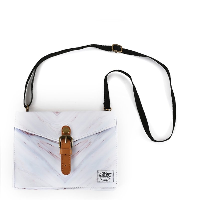2017 Le Tour series - Walking bag (cross section) - marble white - กระเป๋าแมสเซนเจอร์ - หนังแท้ ขาว