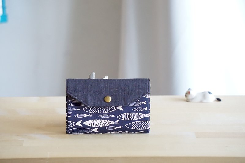 零錢卡包 女 - 小魚- 布錢包 手工禮物 女生禮物 - 長短皮夾/錢包 - 棉．麻 藍色