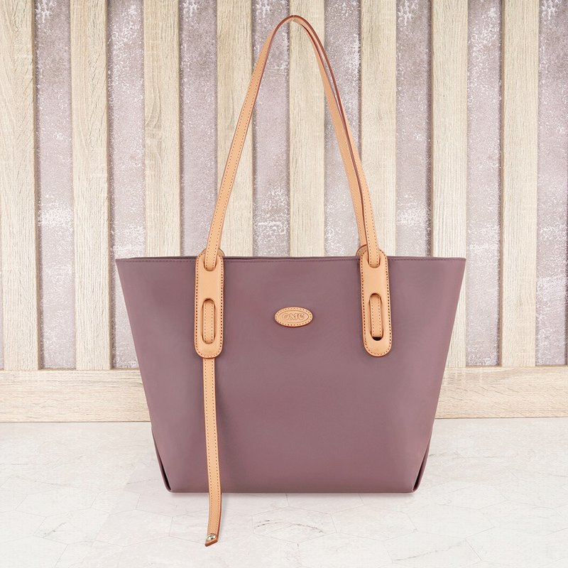 Drape leather simple wide bottom tote bag 83166 (champagne purple) - กระเป๋าแมสเซนเจอร์ - ไนลอน 