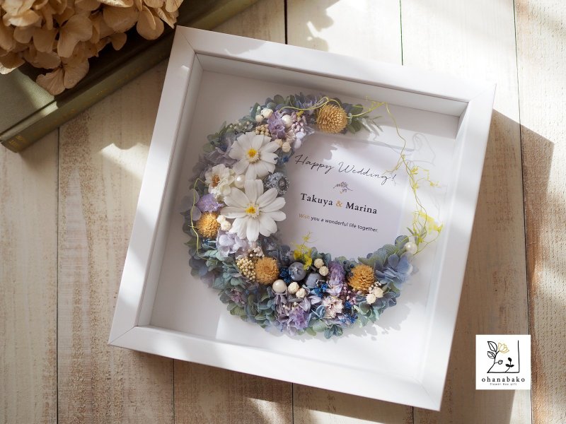 Flower moon photo frame with message of preserved flowers and dried flowersohana - จัดดอกไม้/ต้นไม้ - พืช/ดอกไม้ สีน้ำเงิน