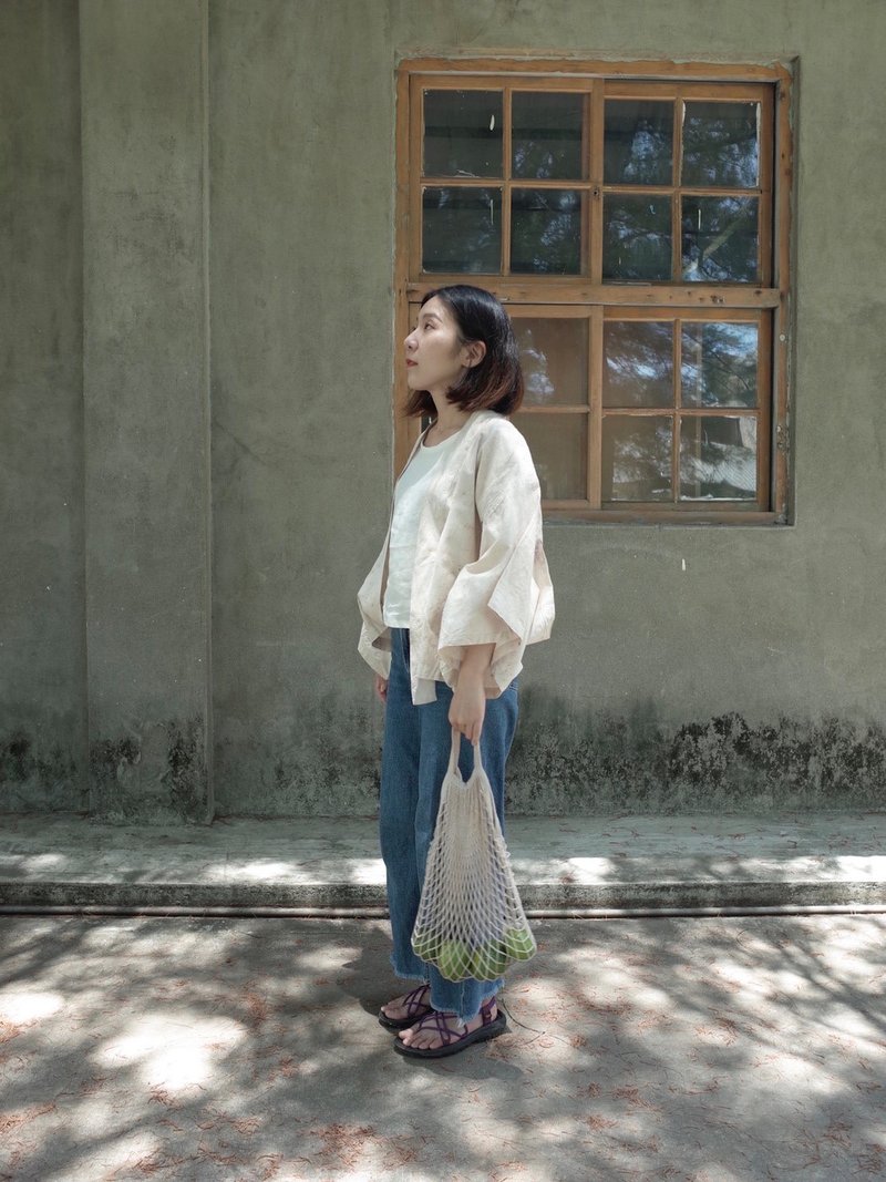 【ZhiZhiRen】手工植物染和服罩衫-爆米花 | 杉沐系列 - 女上衣/長袖上衣 - 棉．麻 白色