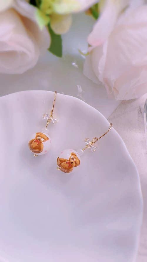 My Magical Dreams Jewelry Sparkle Bow-Knot Crystal Teddy Bear Tensha Earrings