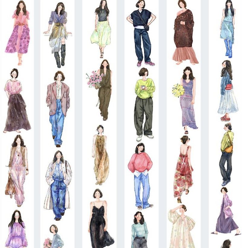 Neon Clothes Trendy Ladies Collection PET Washi Tape 10m Roll - มาสกิ้งเทป - วัสดุอื่นๆ หลากหลายสี