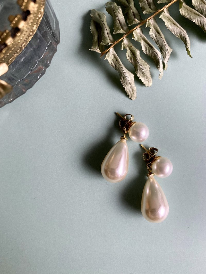 American antique classic drop pearl earrings - ต่างหู - โลหะ 