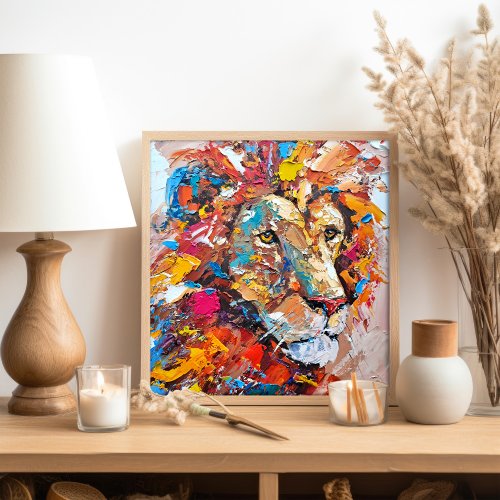 ライオン絵画動物オリジナルアートアフリカの動物厚塗り壁アート