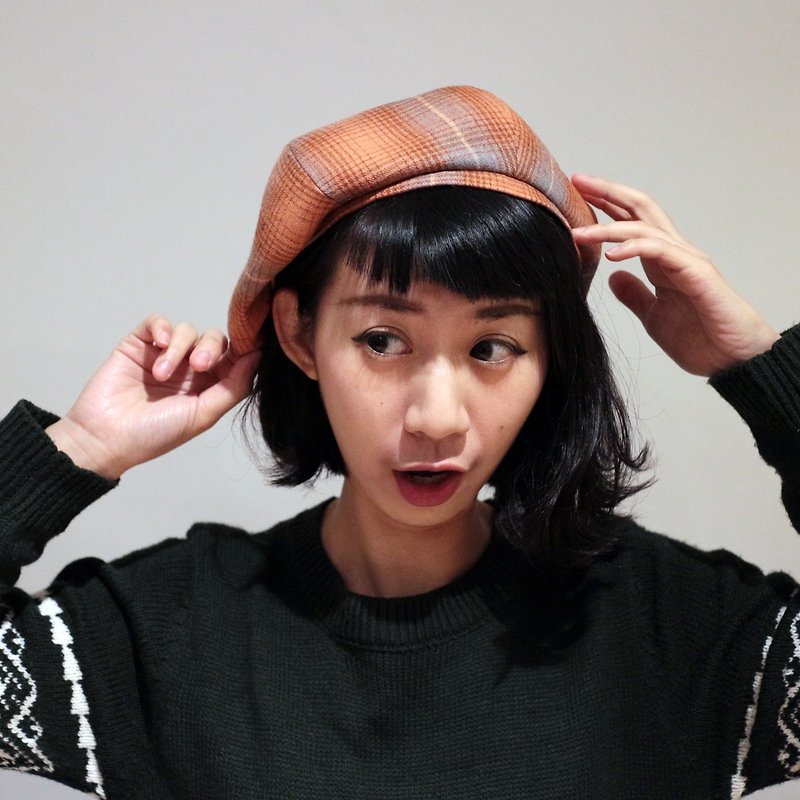 JOJA│[限量] 日本毛料貝蕾 / S-M可調式/ 貝蕾帽 / 畫家帽 - 帽子 - 棉．麻 橘色
