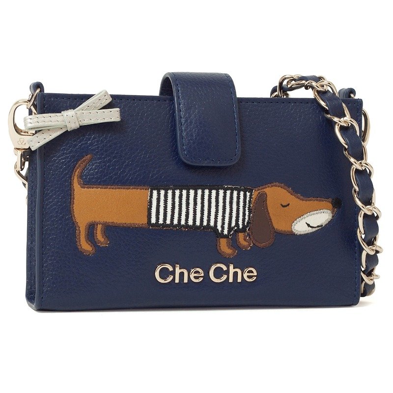 Dachshund Dog Cross Body Leather Pouch - Messenger Bags & Sling Bags - Genuine Leather Blue