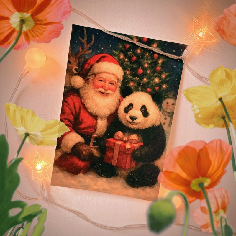 Daily Christmas フィンランドの楽しみ 温かい油絵風サンタクロース＆パンダ - はがき・メッセージカード - 紙 多色