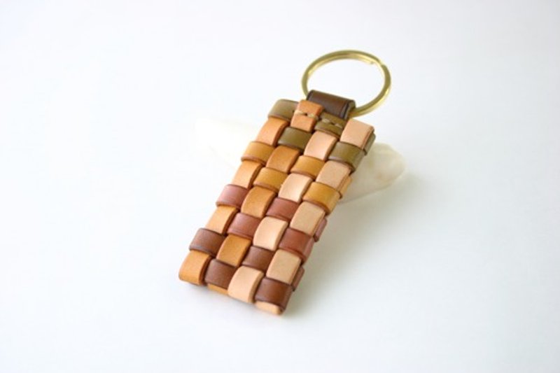 Hand-dyed leather style keychain, double ring type 4 - ที่ห้อยกุญแจ - หนังแท้ สีนำ้ตาล