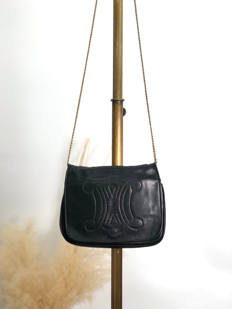 【 日本直送　名牌中古包 】CELINE セリーヌ ショルダーバッグ ブラック ブラゾン ステッチ レザー チェーン vintage ヴィンテージ jxnmfi - 側背包/斜背包 - 真皮 黑色