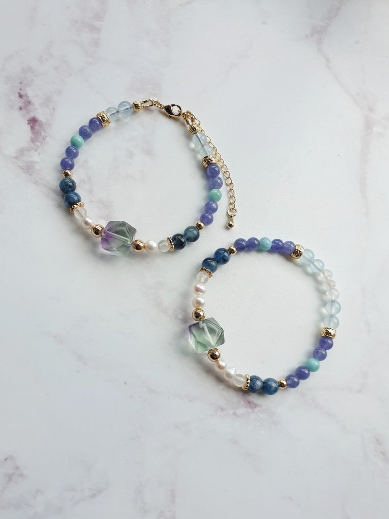 Tanzanite Stone Aquamarine pearl bracelet / original design / design bracelet / blue / purple / - Bracelets - Crystal 