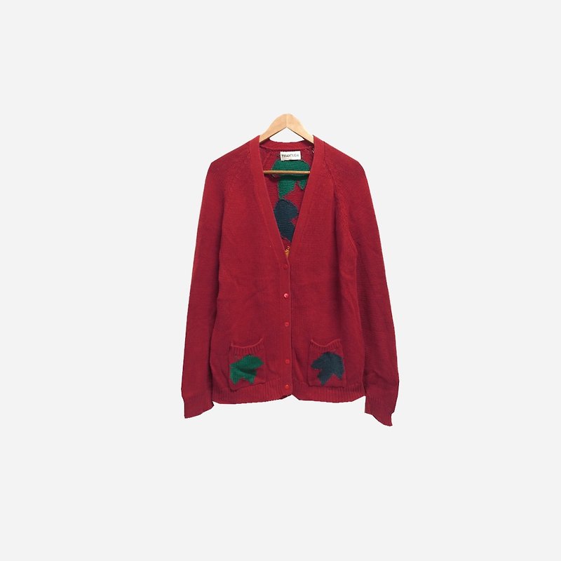 Dislocation Vintage / Knit Pocket Cardigan Sweater No.284 vintage - สเวตเตอร์ผู้หญิง - เส้นใยสังเคราะห์ สีแดง