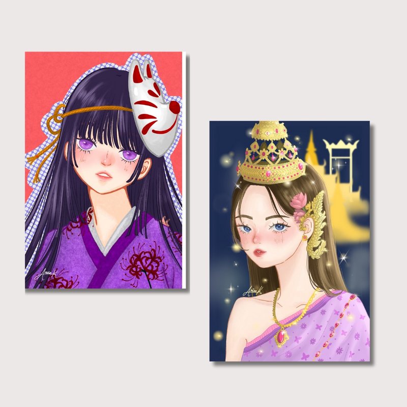 original character postcard manga style cartoon postcard - Cards & Postcards - Paper Purple