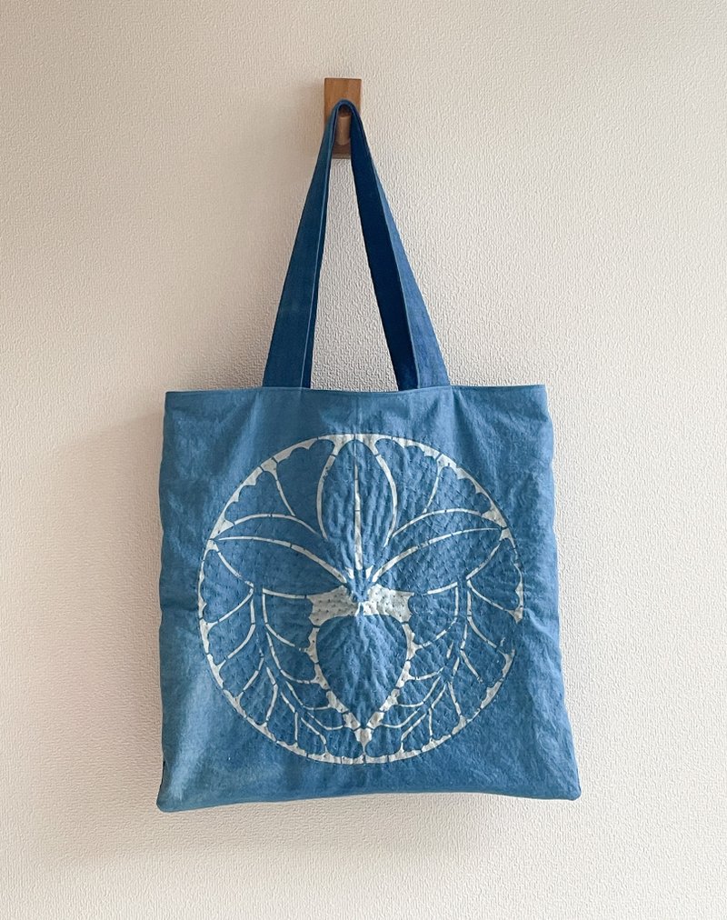 日本製 藍染 刺子 Japanblue sashiko   Patchwork Tote BAG 柔らかリネンとコットンのトートバッグ　アップサイクル - 手提包/手提袋 - 棉．麻 藍色