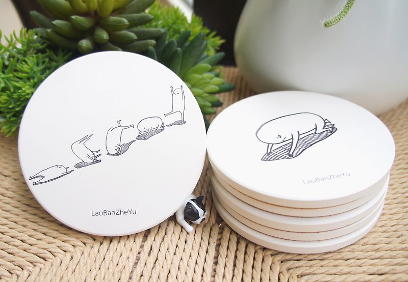 Boss this fish-5+1 special combination before life rolls [Ceramic water coaster] - Coasters - Pottery White