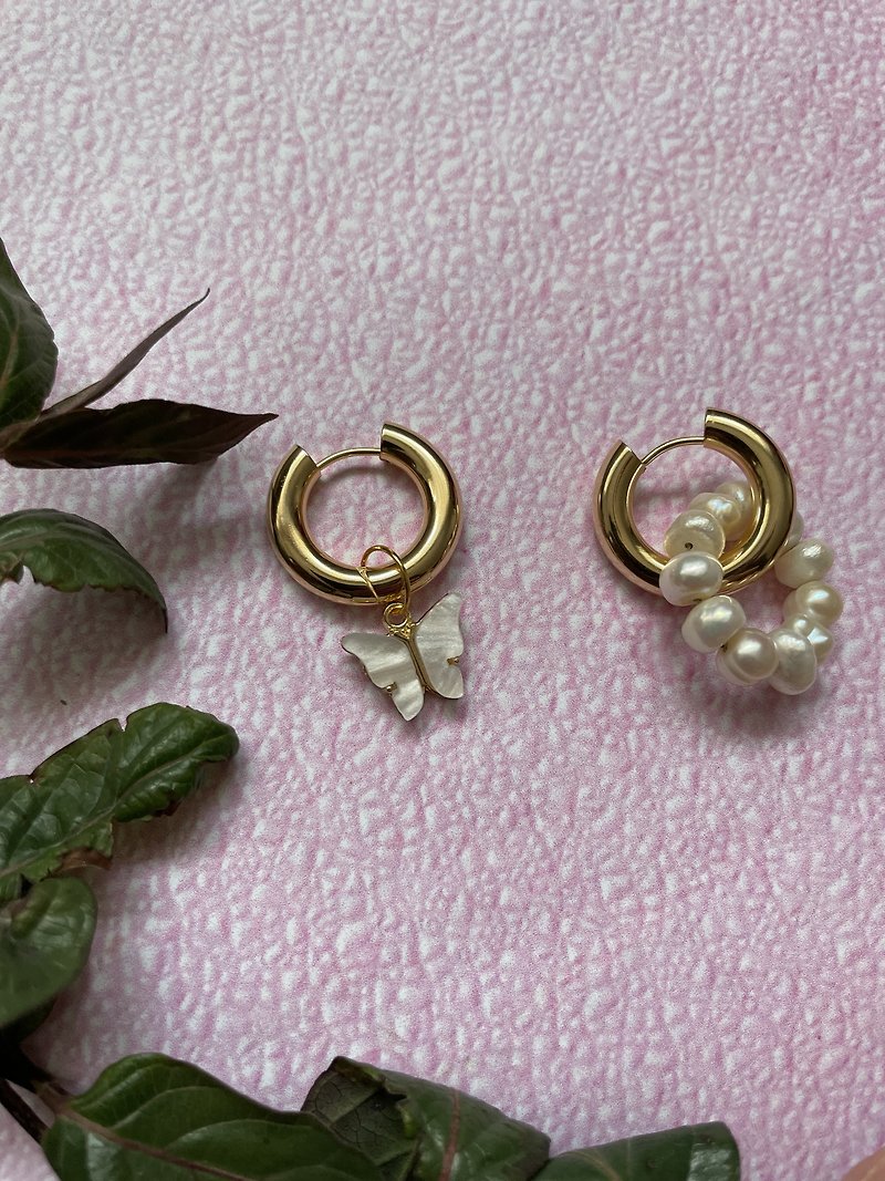 White Earrings, Butterfly Earrings, Simple Earrings, Golden Earrings - Earrings & Clip-ons - Stainless Steel White