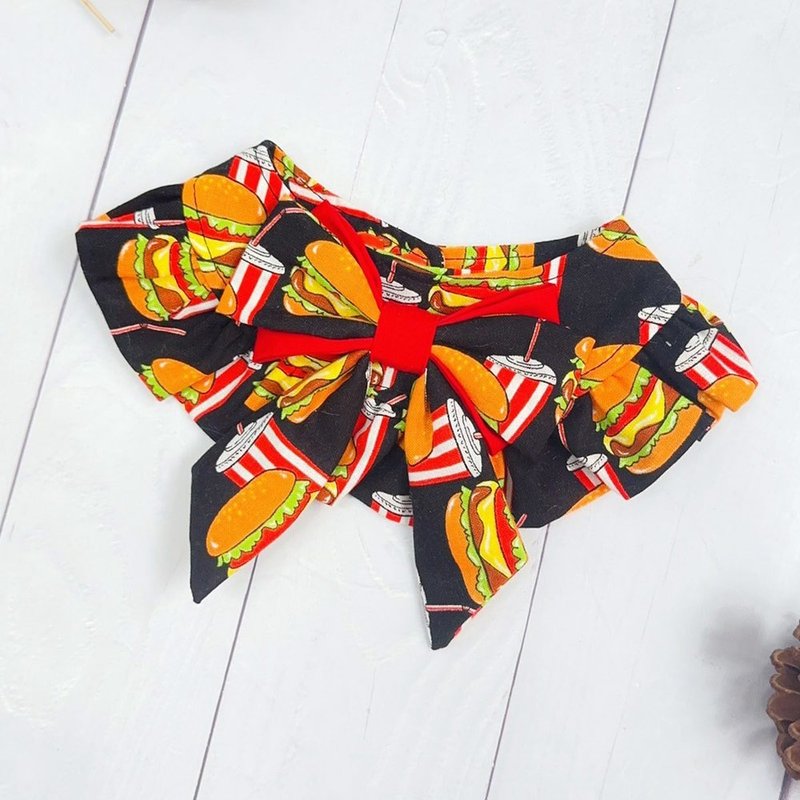 Black hamburger big bow scarf XXS - ชุดสัตว์เลี้ยง - วัสดุอื่นๆ 