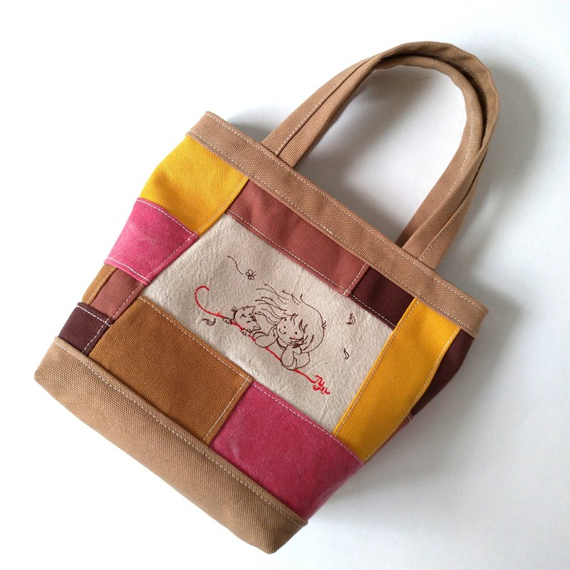 Art splicing small handbag--tote bag - Handbags & Totes - Cotton & Hemp Brown