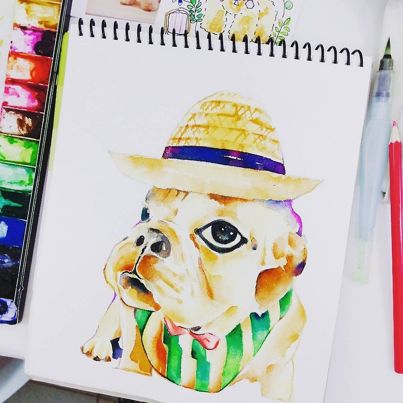 Hand-painted watercolor portraits commissioned to paint the dog - pet portraits [box] Linen does not contain beans: French fight - Wedding Invitations - Paper Orange