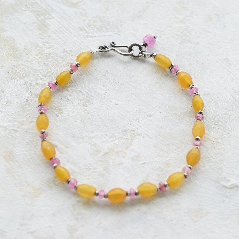 Yellow Jade and Pink Tourmaline Bracelet from Afghanistan - Bracelets - Gemstone Yellow