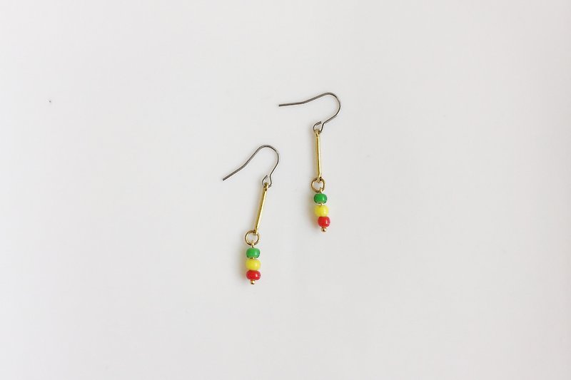 Mexican West glass beads shape earrings - ต่างหู - โลหะ สีแดง