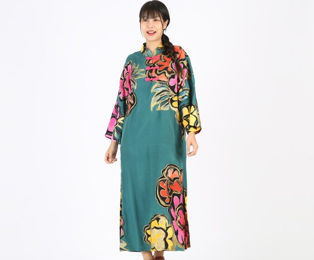 Kaftan Chinese Style Cotton Silk Hand Paint Free Size