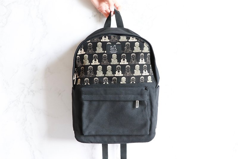 Backpack - Buddha print - กระเป๋าเป้สะพายหลัง - ผ้าฝ้าย/ผ้าลินิน สีดำ