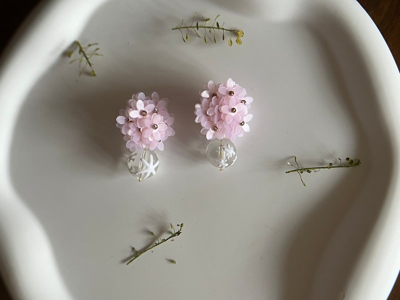 Early spring series-Kasuga wild cherry blossoms - Earrings & Clip-ons - Copper & Brass Pink