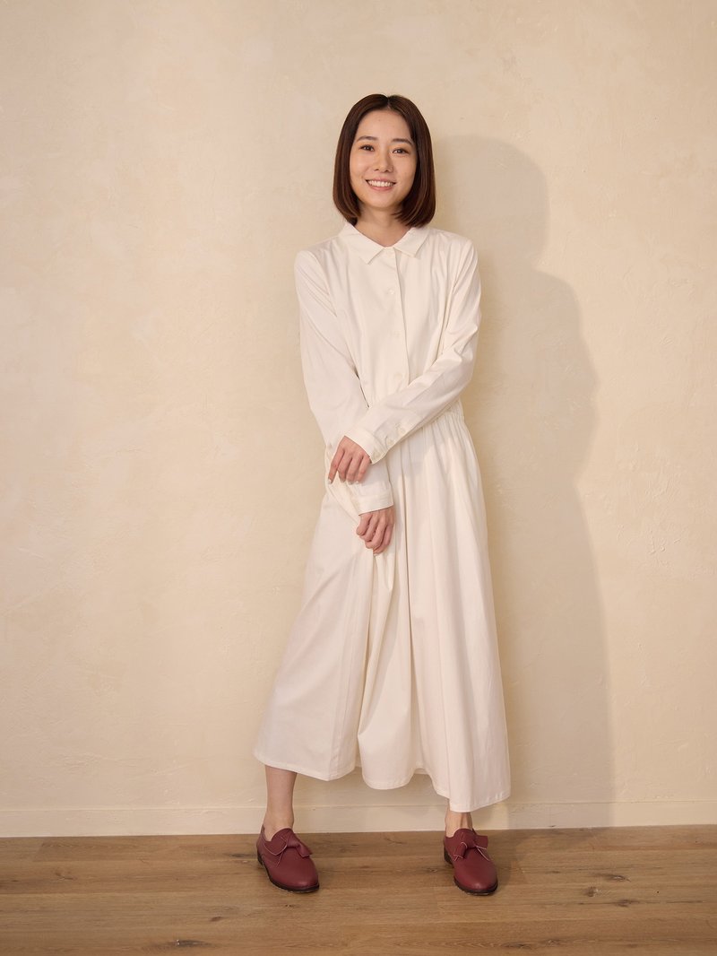 Sunrise Sees Clouds Shirt Collar Dress-Ear Blowing - ชุดเดรส - ไฟเบอร์อื่นๆ ขาว