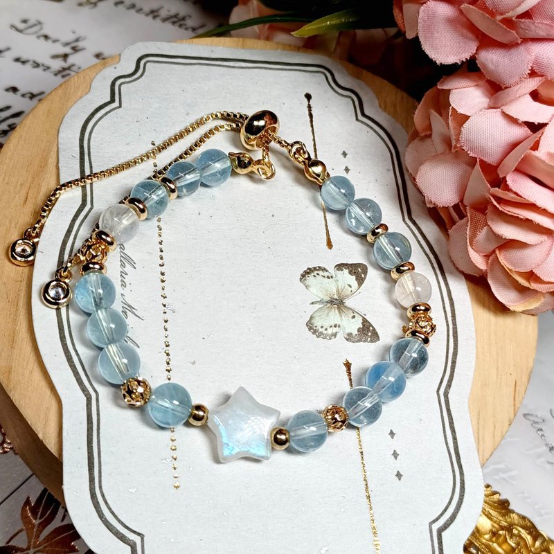 [Aquamarine 05] Aquamarine Stone Star Natural Crystal Bracelet Bracelet DIY Bracelet - สร้อยข้อมือ - เครื่องเพชรพลอย สีใส