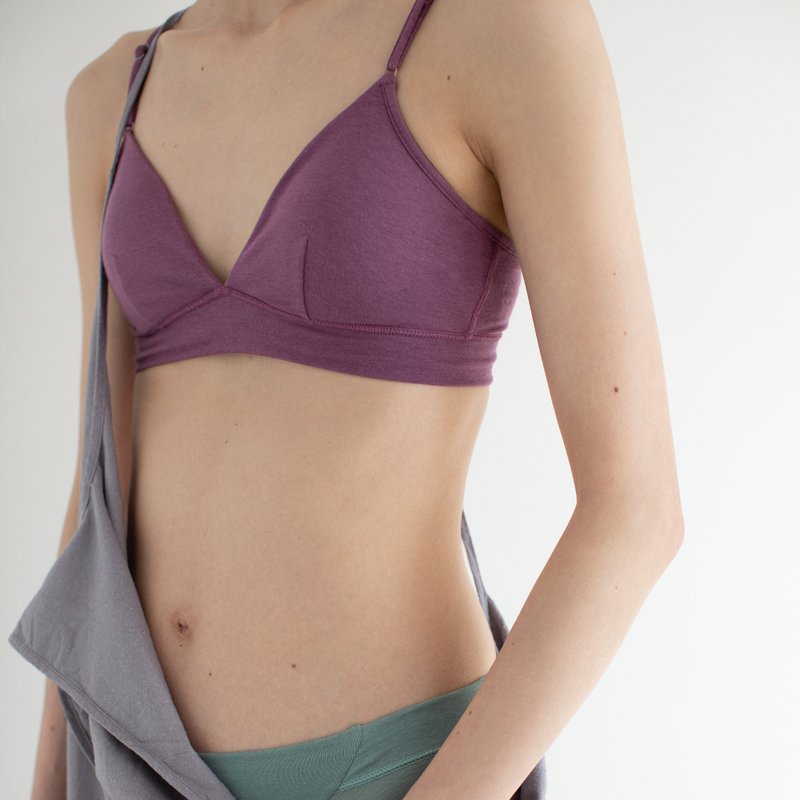 【Made in Japan】肌にやさしいノンワイヤーブラレット　本体オーガニックコットン×パッド裏シルク100 - 女內衣褲 - 棉．麻 紫色