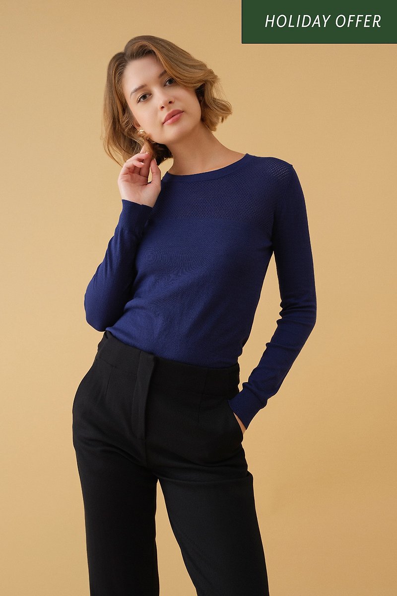 Tove & Libra Openwork Sweater - Marine Sustainable Fashion - Women's Sweaters - Silk Blue