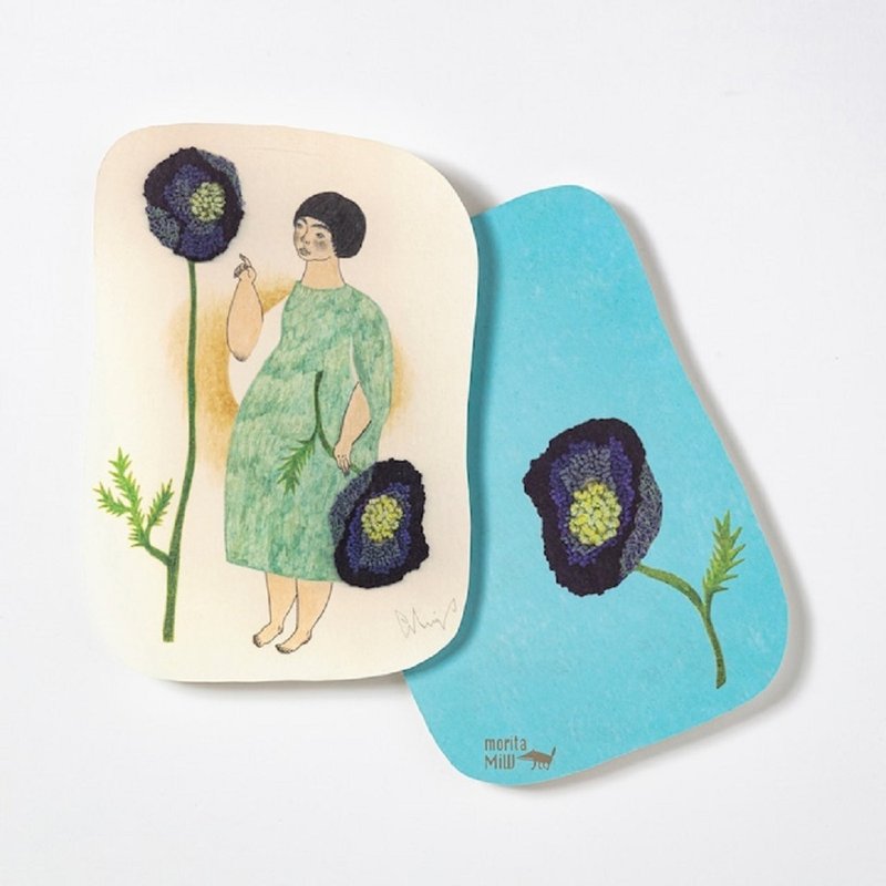 Earth Tree fair trade -- Japanese moritaMIW postcard (blue flowers) - การ์ด/โปสการ์ด - กระดาษ 