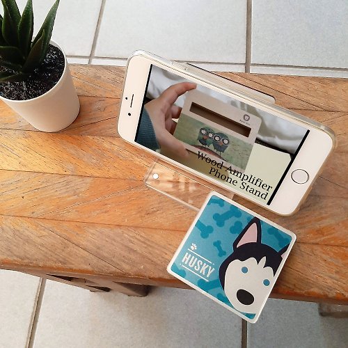 PRINT+SHAPE AR萌狗系列 壓克力多功能方塊手機架 哈士奇 客製化禮物 鏡子