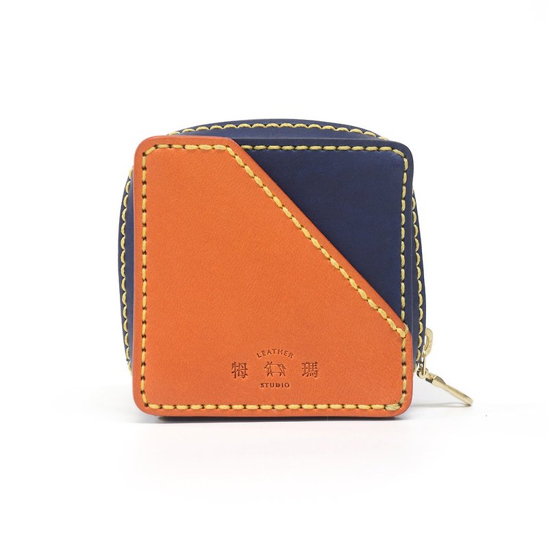 DIY building block coin purse series - square / M1-046 / material bag - Leather Goods - Genuine Leather Orange
