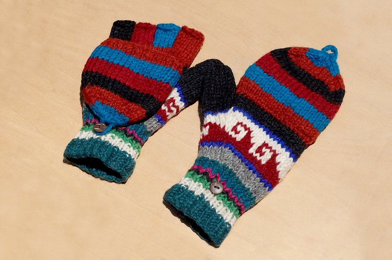 Valentine's Day gift creative gift limited one hand-woven pure wool knitted gloves / detachable gloves / inner brush gloves / warm gloves (made in nepal)-Tropical South American Forest Ethnic Totem - ถุงมือ - ขนแกะ หลากหลายสี