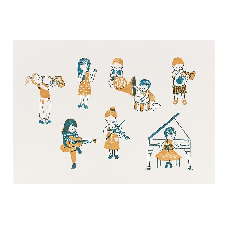 ミニポスター ・ 活版印刷・子供たちが音楽を演奏する - ポスター・絵 - 紙 グリーン