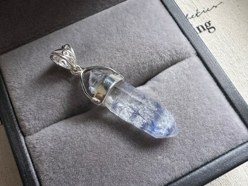 原礦藍線石(藍髮)水晶 925銀吊墜 - 項鍊 - 水晶 