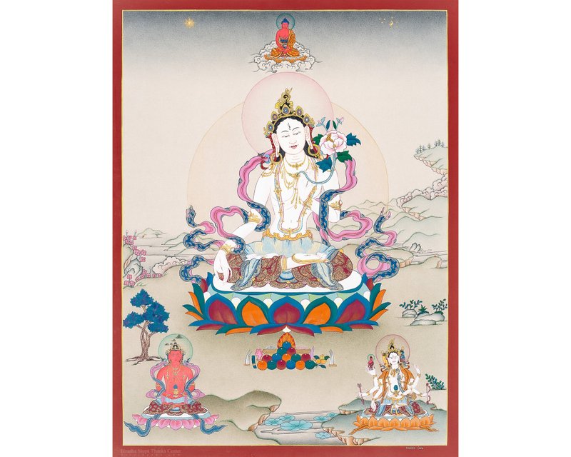 Hand-Painted White Tara Thangka – Goddess of Long Life -B12834 - Wall Décor - Other Materials 