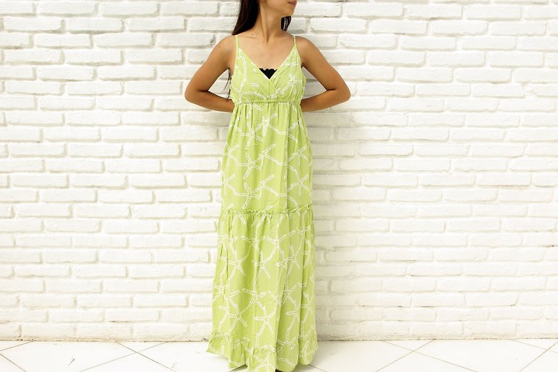 スターフィッシュキャミソールロングドレス　グリーン - 連身裙 - 其他材質 綠色