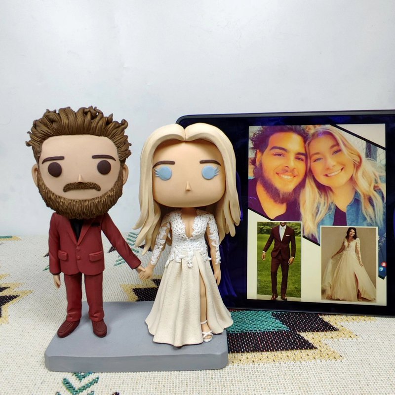 客製化3D人像公仔 訂製手工Funko Pop情侶父母夫妻結婚週年禮物 - 公仔/玩偶 - 黏土 多色
